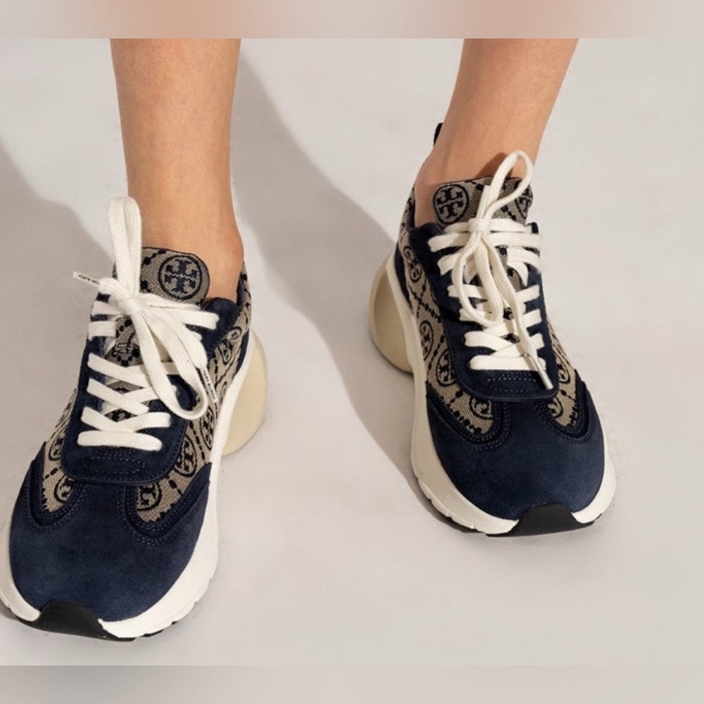 TORY BURCH
T Monogram Good Luck Trainer Sneakers In Navy